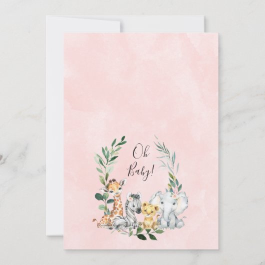 葉のリースガールズサファリ動物ベビシャワー 招待状 (裏面)