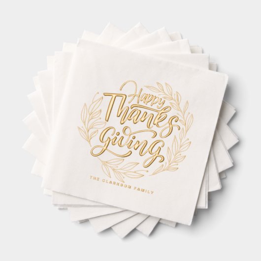 葉のリースハンドレターハッピー感謝祭 箔ナプキン (インサイチュ (積み重ね))