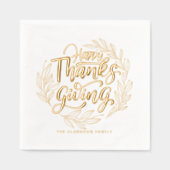 葉のリースハンドレターハッピー感謝祭 箔ナプキン (正面)