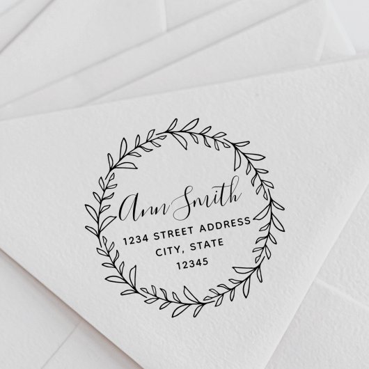 葉のリース名ラウンド差出人住所 ラバースタンプ