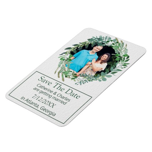 葉のリース結婚式の日付を保存 マグネット (左側)