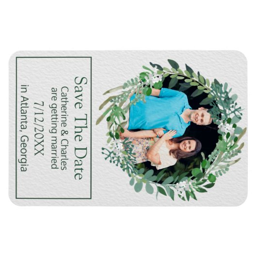 葉のリース結婚式の日付を保存 マグネット (横)