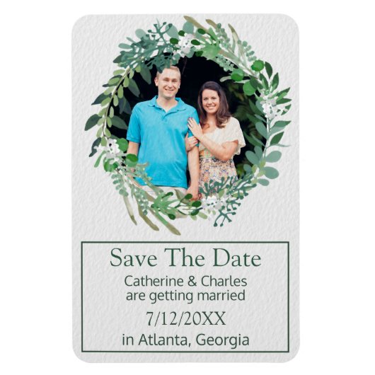 葉のリース結婚式の日付を保存 マグネット (縦)