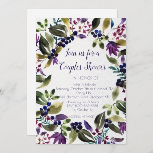 葉のリース カップルの結婚前パーティー招待状 案内状 (正面/裏面)