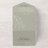 葉のリーフラインアートセージ、クリーム、ネイビーボホ オールインワン招待状 (外側)