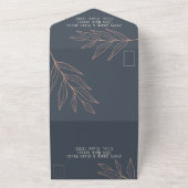 葉のリーフラインアート木炭、クリーム、ピンクボホ オールインワン招待状 (外側)