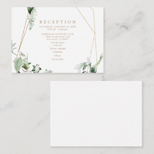 葉のレセプション ゴールド & ホワイト ウェディング エンクロージャーカード (正面/裏面)