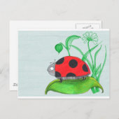 葉の上に大きな赤いレディバグ ポストカード (正面/裏面)