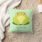 葉の上に座っているグリーンカエル クッション (ブランケット)