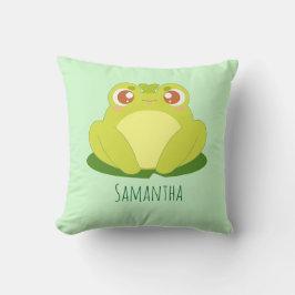 葉の上に座っているグリーンカエル クッション