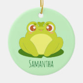 葉の上に座っているグリーンカエル セラミックオーナメント (正面)