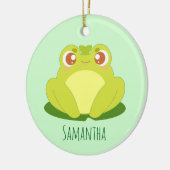 葉の上に座っているグリーンカエル セラミックオーナメント (左)
