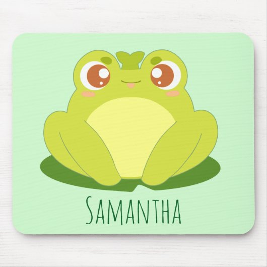 葉の上に座っているグリーンカエル マウスパッド (正面)