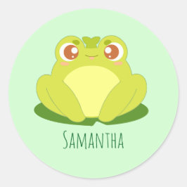 葉の上に座っているグリーンカエル ラウンドシール