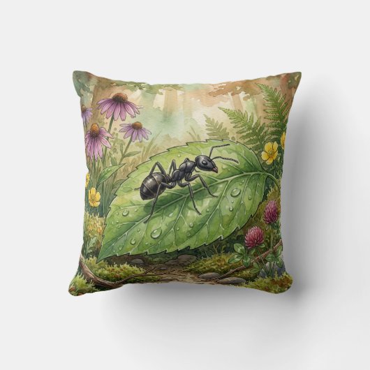葉の上の可愛いアリ Tiny Insects クッション (裏面)