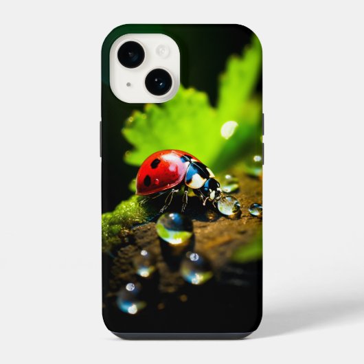 葉の上の幸運なてんとう虫 iPhoneケース (裏面)