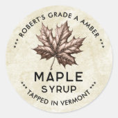 葉の付いたヴィンテージのメープルシロップラベル ラウンドシール (正面)