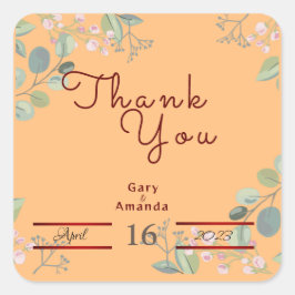 葉の付いた花 スクエアシール