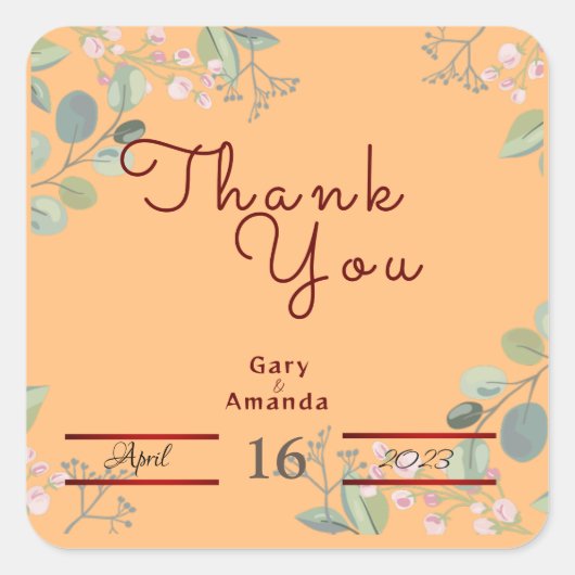 葉の付いた花 スクエアシール (正面)