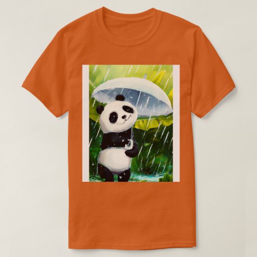 葉の傘つきパンダ Tシャツ (デザイン正面)