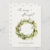 葉の冬のリースメリー&明るいクリスマス シーズンカード (正面/裏面)