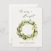 葉の冬のリースメリー&明るいクリスマス シーズンポストカード (正面/裏面)