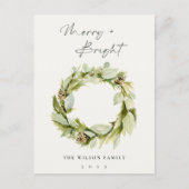 葉の冬のリースメリー&明るいクリスマス シーズンポストカード (正面)