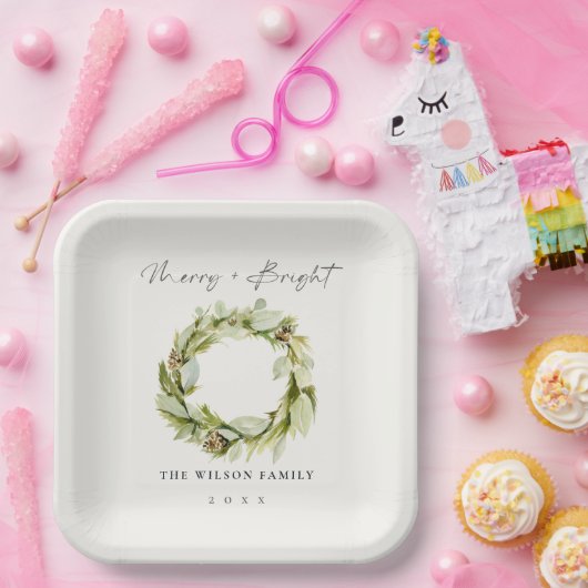 葉の冬のリースメリー&明るいクリスマス ペーパープレート (パーティー)