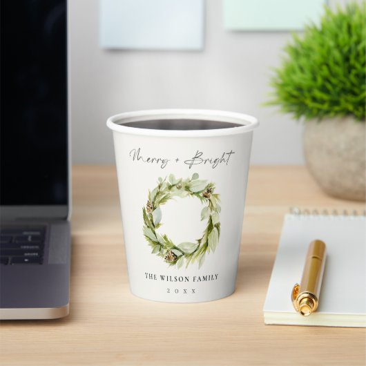 葉の冬のリースメリー&明るいクリスマス 紙コップ (インサイチュ)