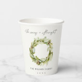 葉の冬のリースメリー&明るいクリスマス 紙コップ (裏面)