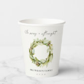 葉の冬のリースメリー&明るいクリスマス 紙コップ (正面)