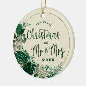 葉の初めてのクリスマスをミスター&ミセスの写真として セラミックオーナメント (左)