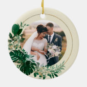 葉の初めてのクリスマスをミスター&ミセスの写真として セラミックオーナメント (裏面)