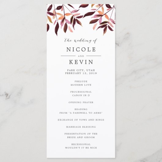 葉の収穫結婚式プログラム プログラム (正面)