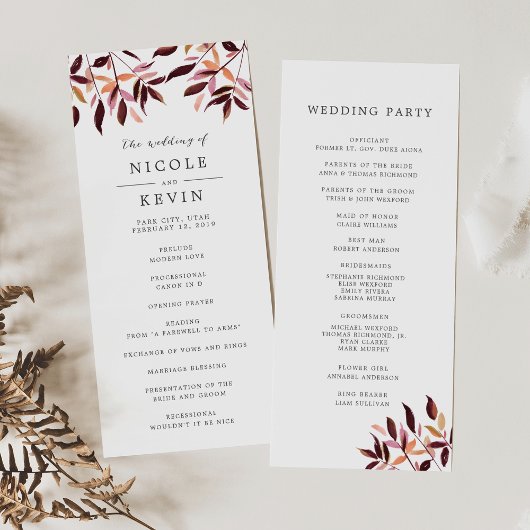 葉の収穫結婚式プログラム プログラム