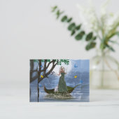 葉の名刺の白い猫の乗馬の小妖精や小人 名刺 (スタンド正面)