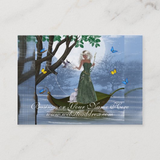 葉の名刺の白い猫の乗馬の小妖精や小人 名刺 (正面)