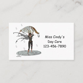 葉の名刺を持つ男の子の雨の妖精 コーリングカード
