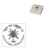 葉の多いサゴヤシの木の図書館の本の名前 ラバースタンプ (押印)