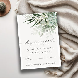 葉の多いシダ多肉性おむつラッフルベビーシャワー エンクロージャーカード