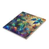 葉の多いステンドグラスの外観 タイル (側面)