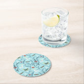 葉の多いフローラトナカイのクリスマスパターン ラウンドペーパーコースター (インサイチュ)