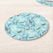 葉の多いフローラトナカイのクリスマスパターン ラウンドペーパーコースター (アングル)