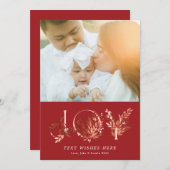 葉の多いフローラ伝統的クリスマスレッド写真JOY シーズンカード (正面/裏面)