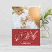 葉の多いフローラ伝統的クリスマスレッド写真JOY シーズンカード (スタンド正面)