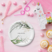 葉の多いボタニカルユーカリモダングリーンブランチ ペーパープレート (パーティー)