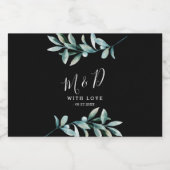 葉の多いボタニカル結婚ブラックのワきらめくインラベル スパークリングワインラベル (シングルラベル)