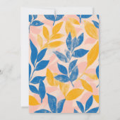 葉の多いリソグラフのボールドブルーと黄色とピンクのウェディング 招待状 (裏面)