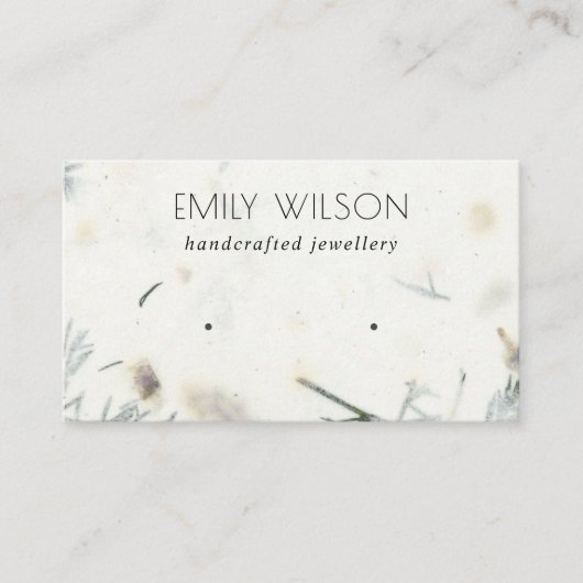 葉の多い手作り紙質感スタッドイヤリングディスプレイ 名刺 (正面)