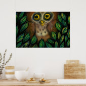 葉の多い木のフクロウ ポスター (キッチン)